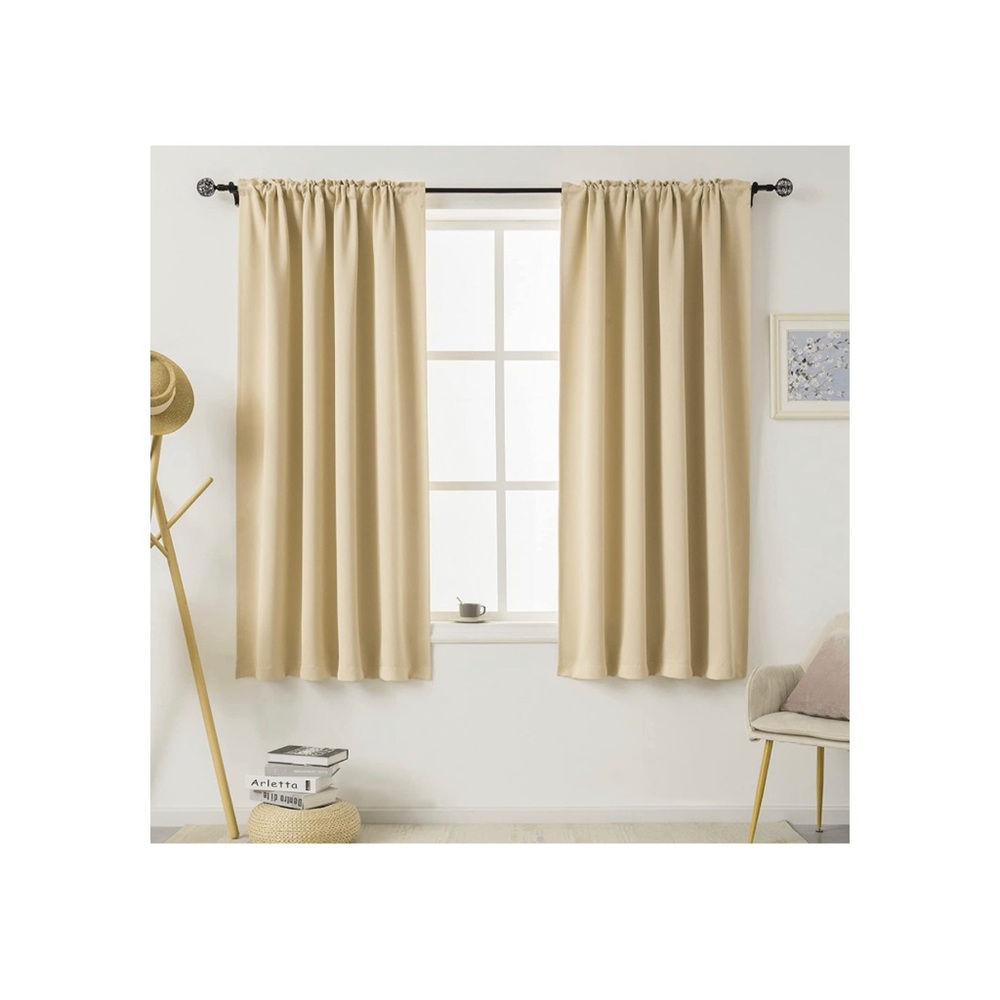 DUALIFE Beige Curtains Windows - 54x45 inches Length Rod Pocket